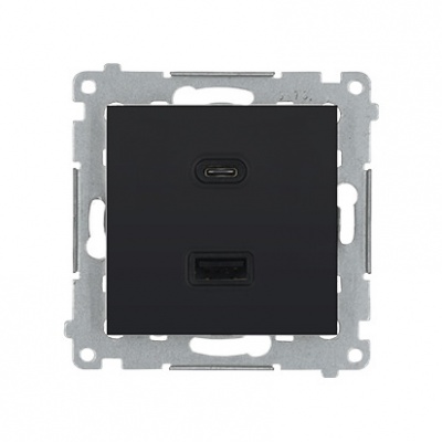 Zásuvka USB + USB-C dvojitá Quick Charge 30W Simon 54 čierna