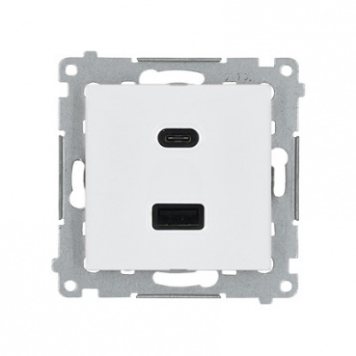 Zásuvka USB + USB-C dvojitá Quick Charge 30W Simon 54 biela