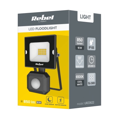 LED Reflektor 10W s detektorom pohybu 6500K Rebel