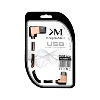 Kábel USB - USB typ C rohový 1m  3A Kruger&Matz Kábel USB - USB typ C rohový 1m  3A Kruger&Matz