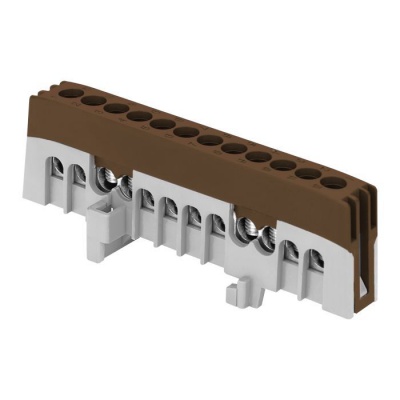 Zbernica na DIN lištu 12PIN izolovaná hnedá