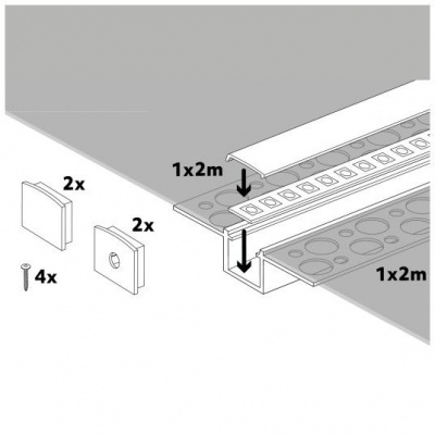 Hliníkový LED profil KG01 pod omietku + mliečny kryt 2m