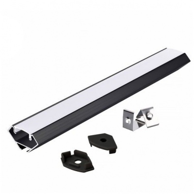 Hliníkový rohový LED profil N01 čierny + mliečny kryt 2m