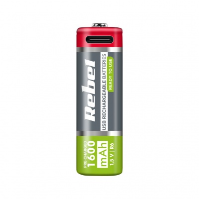 Akumulátory REBEL AA, 1600 mAh, Li-ion, 1,5V, 2ks/bl, R6, USB-C