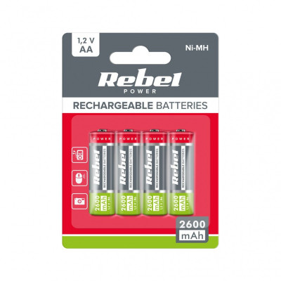 Akumulátory REBEL AA, 2600 mAh, Ni-MH, 1,2V, 4ks/bl, R6