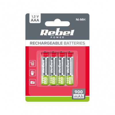 Akumulátory REBEL AAA, 900 mAh, Ni-MH, 1,2V, 4ks/bl , R3