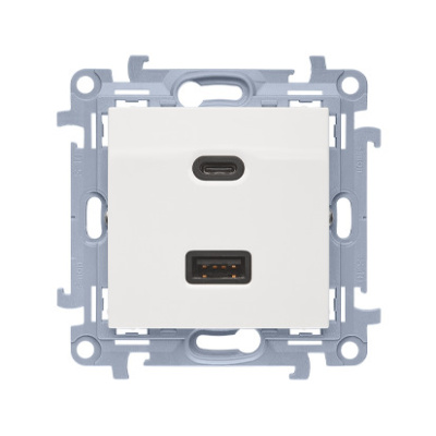 Zásuvka USB + USB-C dvojitá Quick Charge 30 W Simon 10 biela