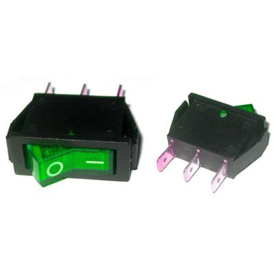 Prepínač kolískový 3pin 230V zelený