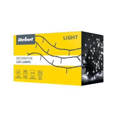Vianočná LED reťaz studená biela IP44 10m 8 režimov REBEL