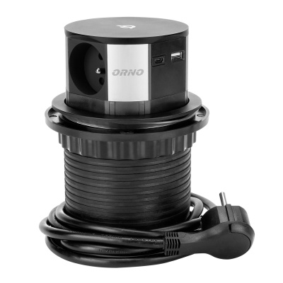 Zásuvkový blok výsuvný 3x230V/USB/USB-C/Qi 10W ORNO