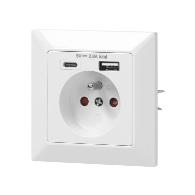 Zásuvka 230V s dvomi portmi USB A + USB C