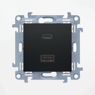 Zásuvka USB + USB-C dvojitá Quick Charge 18 W Simon 10 čierna