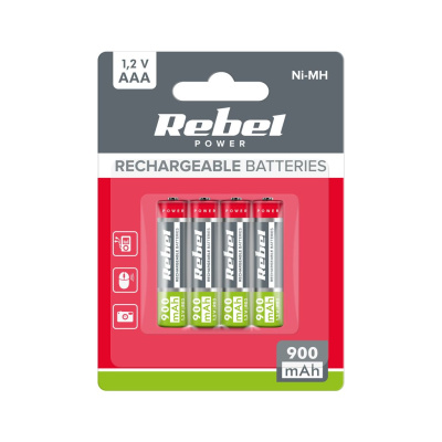 Akumulátory REBEL AAA, 900 mAh, Ni-MH, 1,2V, 4ks/bl , R3