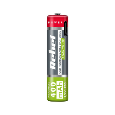 Akumulátory REBEL AAA, 400 mAh, Li-ion, 1,5V, 2ks/bl, R3, USB-C