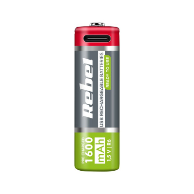 Akumulátory REBEL AA, 1600 mAh, Li-ion, 1,5V, 2ks/bl, R6, USB-C