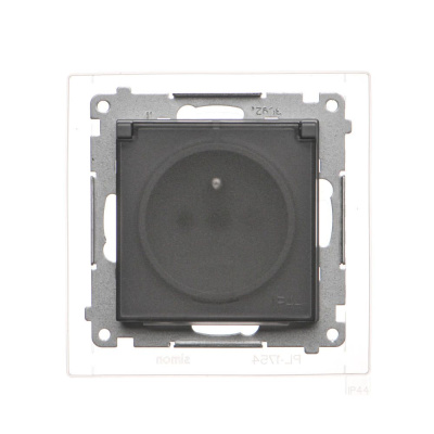 Zásuvka 250 V Simon 55 IP44 s clonkami modul grafit matný/transp
