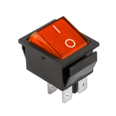 Prepínač kolískový 4pin 12V červený