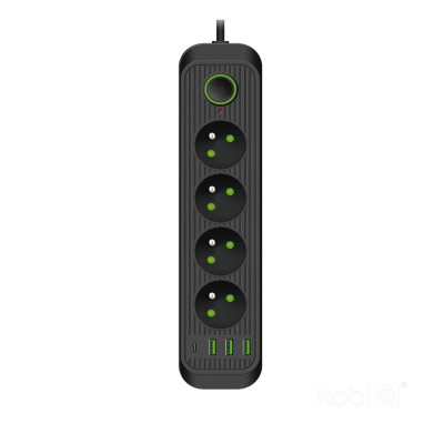 Predlžovací kábel 4x230V s 3xUSB A a 1xUSB C čierny 3m