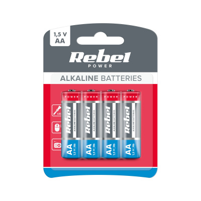 Batéria REBEL alkalická AA 1,5V LR06 (4ks)
