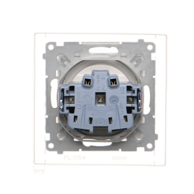 Zásuvka 250 V Simon 55 IP44 s clonkami modul biela matná/transp