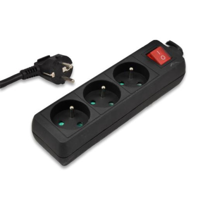 Predlžovací kábel s vypínačom 3 zásuvky, 1,5m, čierny (3x1mm)