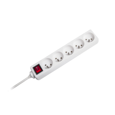 Predlžovací kábel s vypínačom 5 zásuviek, 5m, biely (3x1,5 mm)