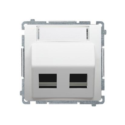Kryt zásuvky 2x RJ45/RJ12 Simon Basic modul šikmý biely