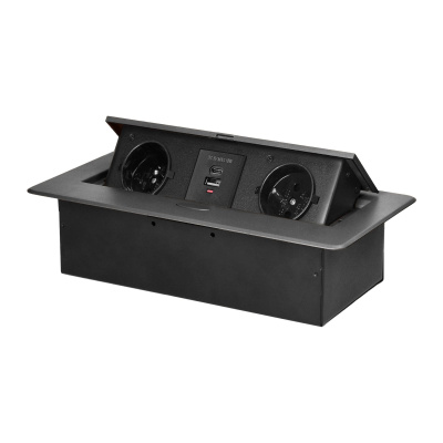 Zásuvkový blok výklopný 2x 230V+ 2x USB A/C, sivý