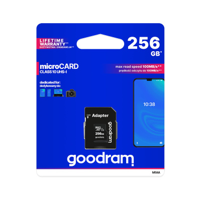 Karta micro SDHC 256GB Goodram class 10 UHS1 s SD adaptérom