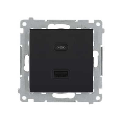 Zásuvka USB + USB-C dvojitá Quick Charge 30W Simon 54 čierna