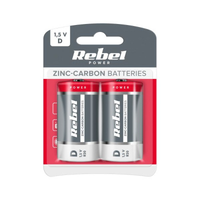 Batéria REBEL zinkovo-uhlíková LR20 blister (2ks)