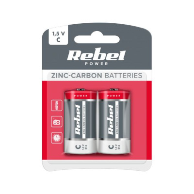 Batéria REBEL zinkovo-uhlíková LR14 blister (2ks)
