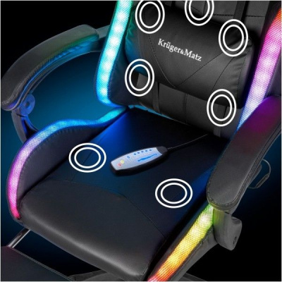 Herné masážne kreslo Warrior GX-150 Kruger&Matz čierne LED