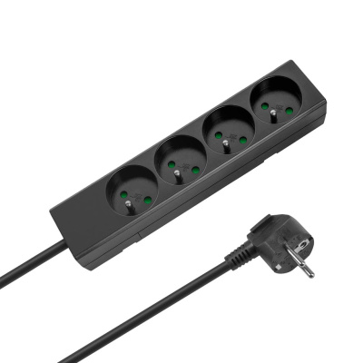 Predlžovací kábel 4 zásuvky, 3m, čierny (3x1,5 mm2) REBEL