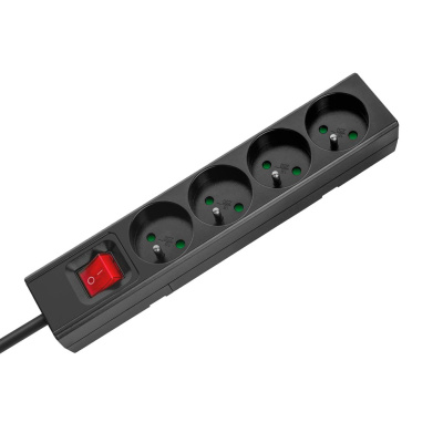 Predlžovací kábel s vypínačom 4 zásuvky, 3m, čierny (3x1,5 mm2)