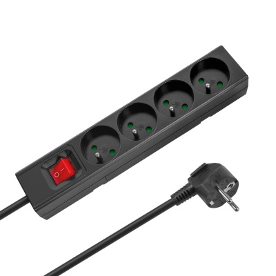 Predlžovací kábel s vypínačom 4 zásuvky, 5m, čierny (3x1,5 mm2)