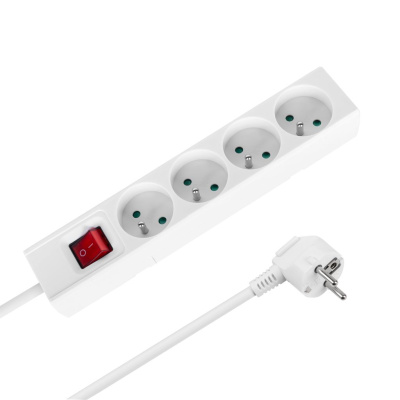 Predlžovací kábel s vypínačom 4 zásuvky, 3m, biely (3x1,5 mm2)