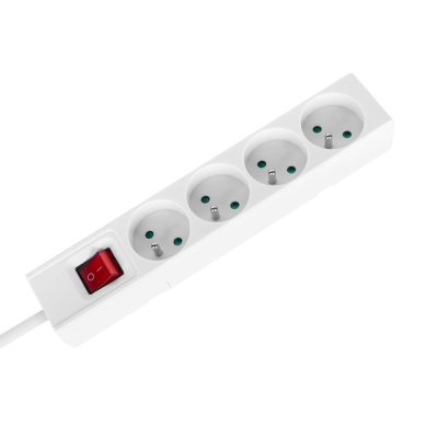 Predlžovací kábel s vypínačom 4 zásuvky, 3m, biely (3x1,5 mm2)