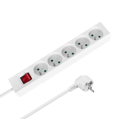 Predlžovací kábel s vypínačom 5 zásuviek, 5m, biely (3x1,5 mm2)