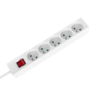 Predlžovací kábel s vypínačom 5 zásuviek, 5m, biely (3x1,5 mm2)