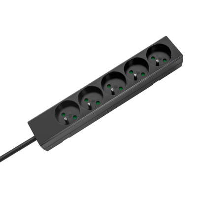 Predlžovací kábel 5 zásuviek, 3m, čierny (3x1,5 mm2) REBEL