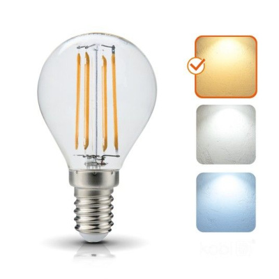 Žiarovka LED 4W, E14, 3000K, 230V, LED filament, globo
