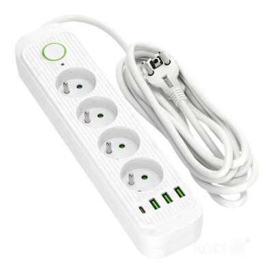 Predlžovací kábel 4x230V s 3xUSB A a 1xUSB C biely 3m
