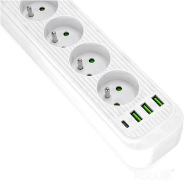 Predlžovací kábel 4x230V s 3xUSB A a 1xUSB C biely 3m