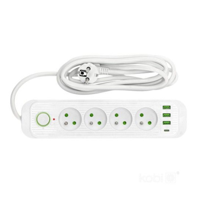 Predlžovací kábel 4x230V s 3xUSB A a 1xUSB C biely 3m